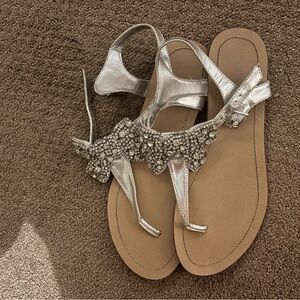 David's Bridal Silver Embellished Sandals